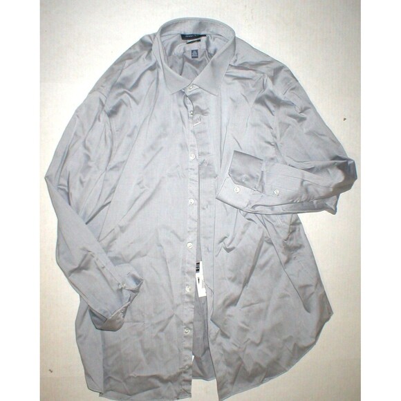 New NWT Mens Button Down Shirt 16.5 M Light Gray Perry Ellis Cotton Stretch - Picture 1 of 6